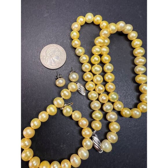 New Freshwater Pearl Necklace Bracelet Earrings Set Sterling Silver - Picture 9 of 15